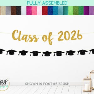 Klasse von 2026 Banner, Abschlusskappen-Girlande, Glitzer-Klasse von 2026 Schild, Abschlussfeierdekoration, Glückwünsche graduiert Grad Dekor