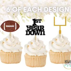 18 pezzi 1st Year Down Cupcake Toppers, Football 1st Birthday Party Decorations, Sports 1st Bday Party Decor, Football First Birthday Decor
