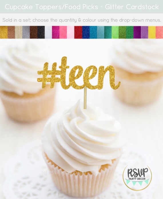 Hashtag Teen Cupcake Toppers, #Teen Food Picks, 13th Birthday Party Decorations, 13 Cupcake Toppers, Thirteen Food Picks, Teen Party Decor Il_570xn