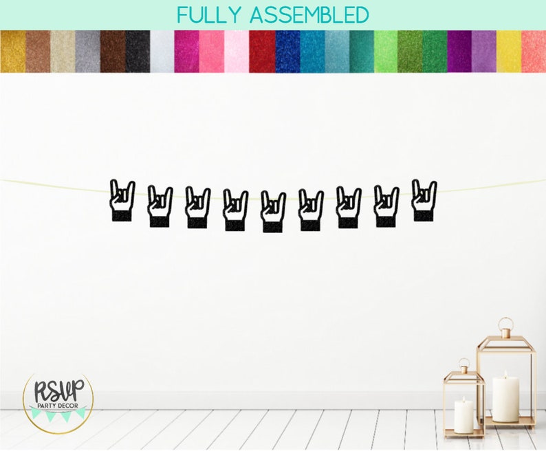 Rock Hand Garland, Music Party Decorations, Rock Star Banner, Rock n Roll Party Decor, Music Theme Birthday Decor, Rock Hands Bunting image 1