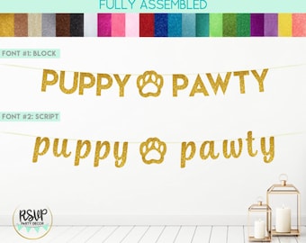 Puppy Pawty Banner, Dog Birthday Party Decor, Dog Birthday Banner, Puppy Party, Paw Print, Puppy Themed Party, Glitter Puppy Pawty Sign