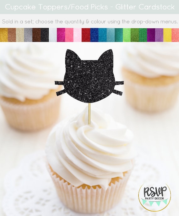 Cat Cupcake Toppers, Kitty Cupcake Toppers, Selecciones de comida para  gatos, Decoración de fiestas para gatos, Decoraciones de cumpleaños para  gatos, Toppers de cupcake de Halloween, Glitter -  México