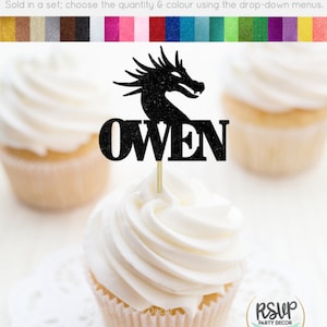 Custom Dragon Cupcake Toppers, Dragon Cupcake Toppers, Personalized Dragon Party Decorations, Medieval Party Decor for Birthday