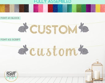 Banner de conejito personalizado, Decoraciones de fiesta temáticas de conejito, Estandarte de conejo, Guirnalda de Pascua, Decoración de fiesta de cumpleaños de conejito, Decoración de baby shower de conejito
