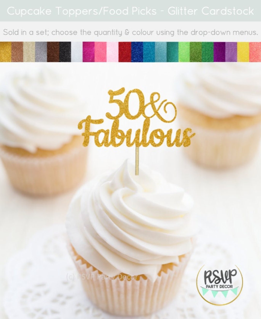 50 & Fabulous Cupcake Toppers, 50th Birthday Cupcake Toppers, 50th
