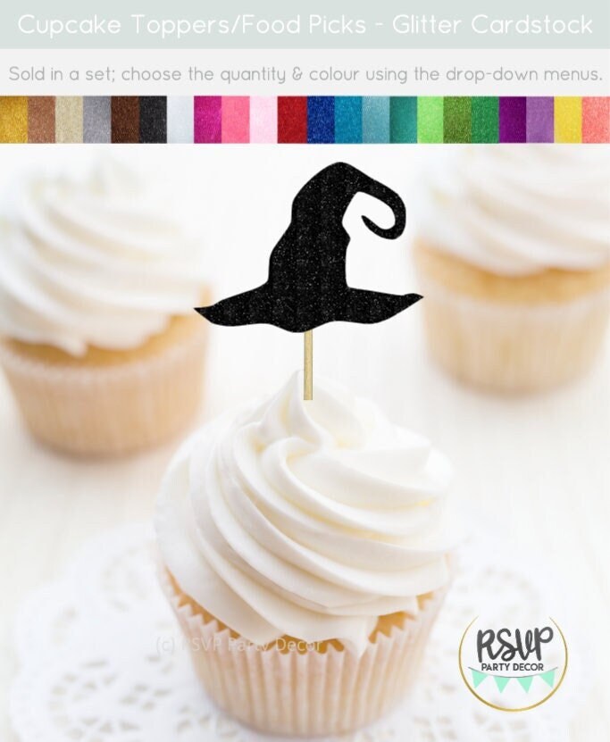 Produktbild von 24 Stück Hexe Thema Tortendeko Glitzer Witch Cupcake Toppers Hexen Hut Fliege Kuchen Deko Für Hexe Thema Geburtstag Party Cupcake Dekorationen Silber