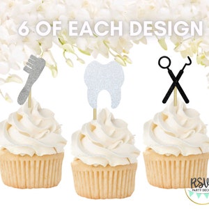 Topper per cupcake dentista, Topper per cupcake con denti, Decorazioni per feste di laurea dentale, Decorazioni per feste di pensionamento per dentisti, Feste per dentisti - 18 pezzi