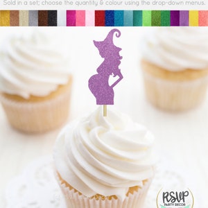 Schwangere Hexe Cupcake Toppers, Halloween-Baby-Dusche-Dekor, Hexe-Baby-Dusche-Dekorationen für Halloween, Halloween-Themed Gender Reveal