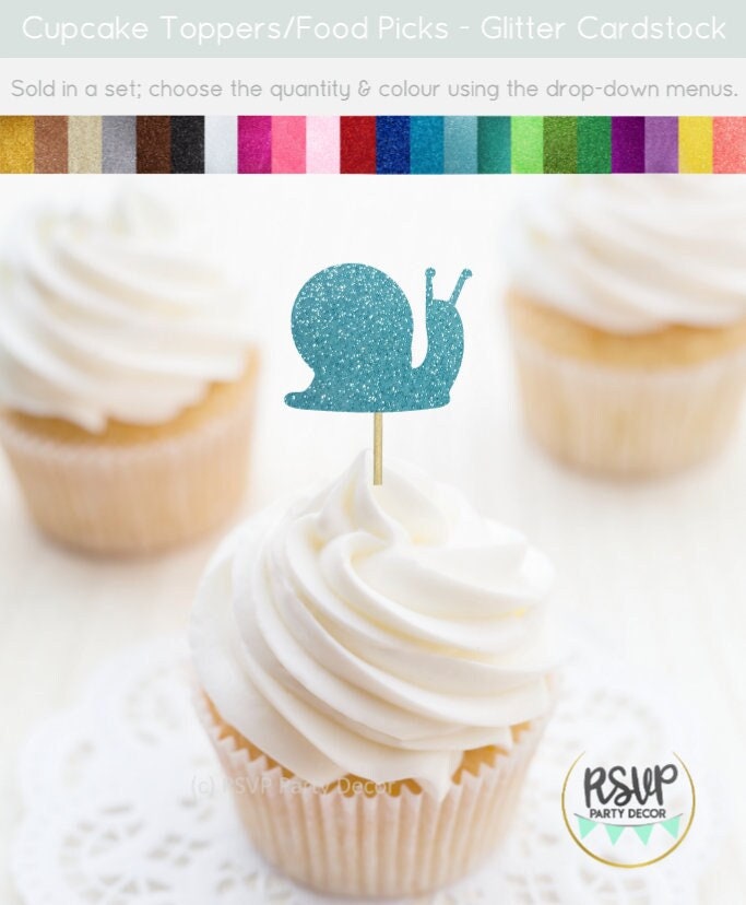 Snail Cupcake Toppers, Garden Themed Birthday Decorations, Floral Cupcake Toppers, Garden Bridal Shower Decor, Insect Party Decorations