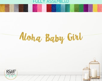 Aloha Baby Girl Banner, Tropical Baby Shower Decorations for Girl, Pineapple Baby Shower Decor, Pink Beach Themed Baby Shower Decorations
