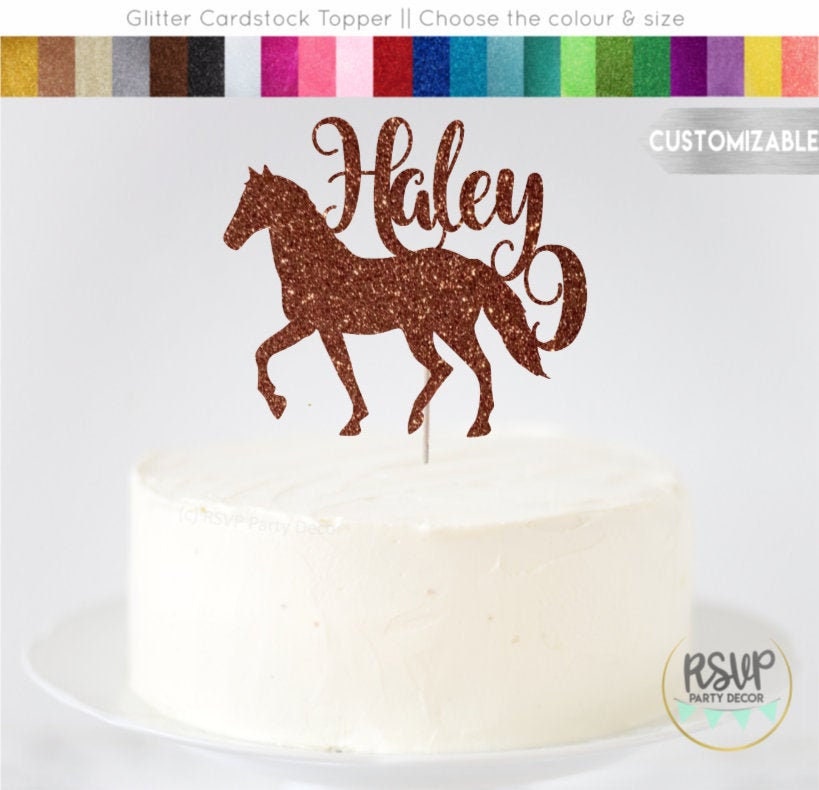 Personalised Glitter Horse Birthday Cake Topper Decoration Name & Age