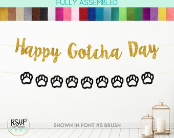 Happy Gotcha Day Banner, Paw Garland, Puppy Birthday Party Decor, Dog Adoption Party Decorations, Adopted Cat Party, Gotcha Day Party Decor