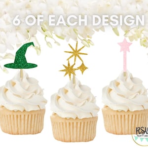 Pink and Green Witch Cupcake Topper Set, Witch Birthday Party Decor, Pink and Green Birthday Party Decor, Wizard Party Decorations