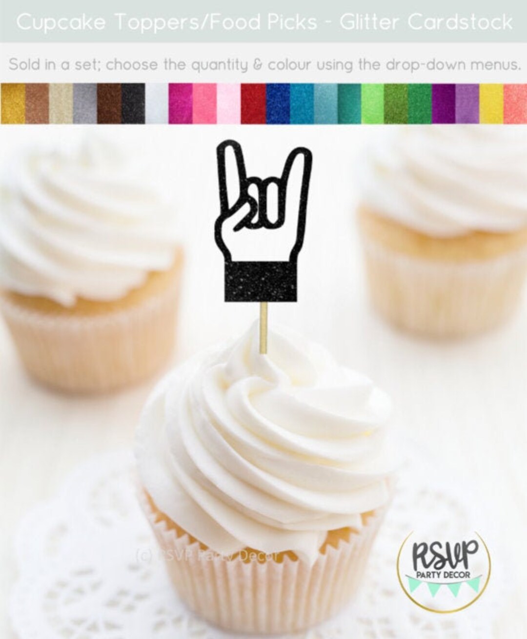 Rock Hand Cupcake Toppers, Music Party Decorations, Rock Star Cupcake