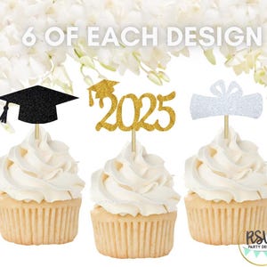 Adornos para cupcakes de graduación 2025, adornos para birretes de graduación, decoración para fiestas de graduación, adornos para cupcakes con birretes de graduación, adornos para diplomas, adornos de felicitaciones, 18 piezas