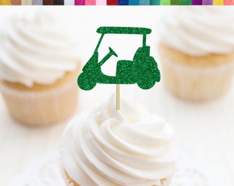 Dekoracje na babeczki w kształcie wózka golfowego, Dekoracje na babeczki urodzinowe w kształcie golfa, Dekoracje na przyjęcie urodzinowe w kształcie golfa, Dekoracje na przyjęcie golfowe, Wesoła 30. impreza w stylu golfa