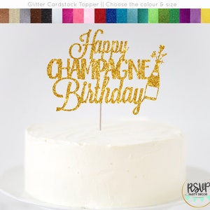Happy Champagne Birthday Cake Topper, Champagne Birthday Party Decor, Lucky Birthday Cake Topper, Golden Birthday Topper