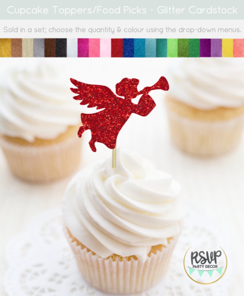 Angel Cupcake Toppers Angel Food Picks Christmas Party Etsy