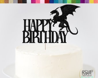 Adorno de pastel de dragón para fiesta de cumpleaños, adorno de pastel de feliz cumpleaños de dragón, decoración de fiesta de dragón para cumpleaños, decoración de fiesta de cumpleaños de fantasía