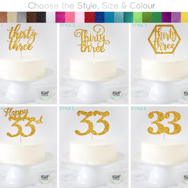 Thirty Three Cake Topper, 33 Cake Topper, Thirtythree Cake Topper, Happy 33rd, 33 Birthday Decor, 33rd Decorations, 33rd Anniversary