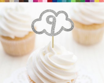 Cloud 9 Decorations, She's on Cloud 9 Cupcake Toppers, Cloud 9 Party Decor, Cloud Nine Theme Bridal Shower, 9th Birthday, Cloud Themed