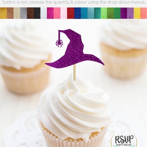 Cappello da strega Cupcake Toppers con ragno, decorazioni per feste di compleanno a tema strega per Halloween, decorazioni per feste spettrali, decorazioni per feste raccapriccianti