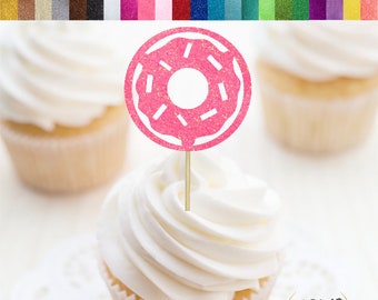 Donut Cupcake Toppers, Donut Themed Party Decorations, Donut Grow Up Party Decor, Donut Birthday Decor, Doughnut Food Picks, Sprinkle Party