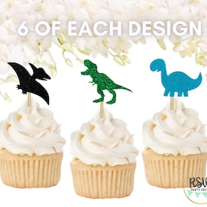 18 PCS Dinosaur Cupcake Toppers, Dinosaur Birthday Party Decorations, Three Rex Party Decor, 2 Rex Birthday Decor, Dinosaur Baby Shower