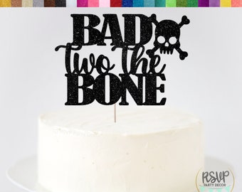 Bad Two The Bone Cake Topper, Rock Themed 2nd Birthday Cake Topper, Bone 2nd Birthday Party Decorations, Skull 2nd Birthday Decor