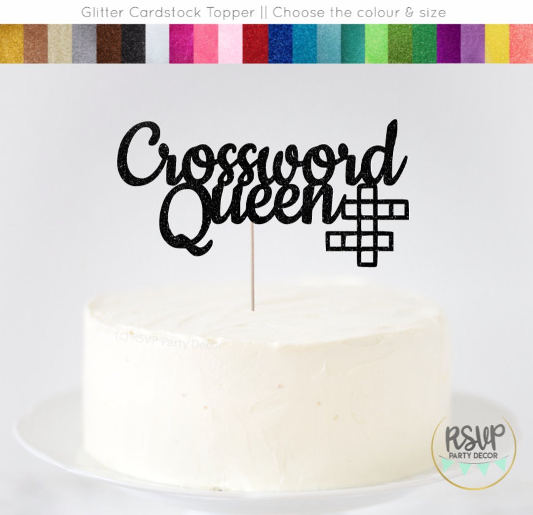 crossword-queen-cake-topper-crossword-birthday-party-decor-etsy