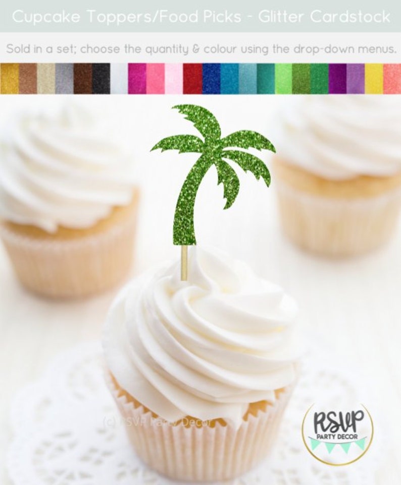 Palm Tree Cupcake Toppers, Palm Tree Party Decorations, Tropical Cupcake Toppers, Beach Themed Party Decorations, Beach Wedding Decor image 1