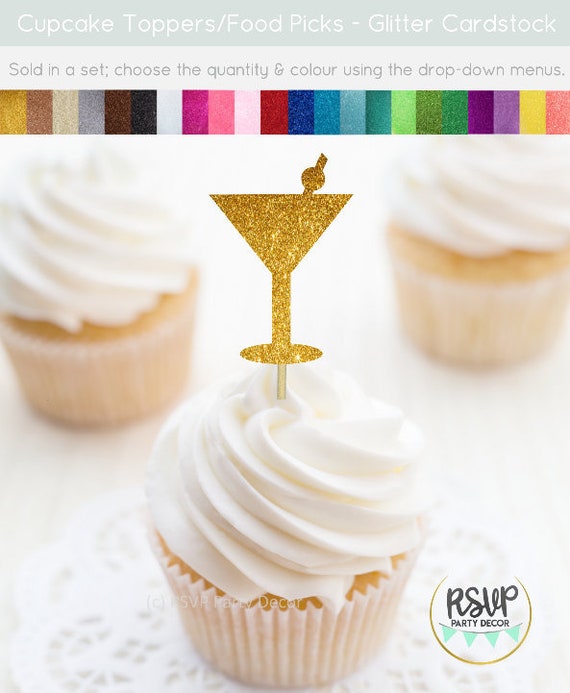 Martini Cupcake Toppers, Martini Glass Food Picks, Bachelorette Cupcake