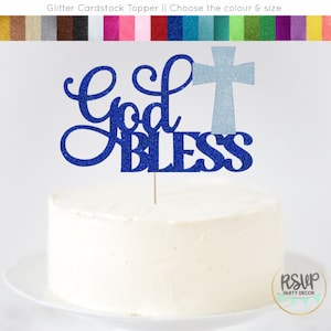 God Bless Cake Topper, Baptism Cake Topper, Christening Party Decorations, First Holy Communion Cake Topper, Confirmation Cake Topper
