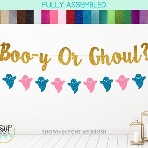 Boo-y Or Ghoul Banner, Halloween Gender Reveal Party Decorations, Ghost Garland, Halloween Baby Shower Party Decor, Glitter Boy Or Girl Sign