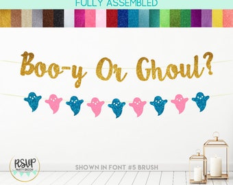 Boo-y Or Ghoul Banner, Halloween Gender Reveal Party Decorations, Ghost Garland, Halloween Baby Shower Party Decor, Glitter Boy Or Girl Sign