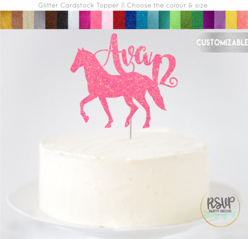 Rose Horse 4 Cake Topper – Rosegoldenes Glitzer-Pferd Zum 4. Geburtstag – Deko Für Kuchen, Party & Foto-Requisite – Hochwertiges Glitzerpapier