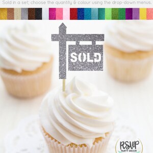 Sold Sign Cupcake Toppers, Housewarming Party Decorations, Realtor Party Decor, Real Estate Cupcake Toppers, Housewarming Cupcake Toppers image 3