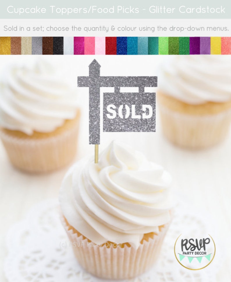 Sold Sign Cupcake Toppers, Housewarming Party Decorations, Realtor Party Decor, Real Estate Cupcake Toppers, Housewarming Cupcake Toppers image 3