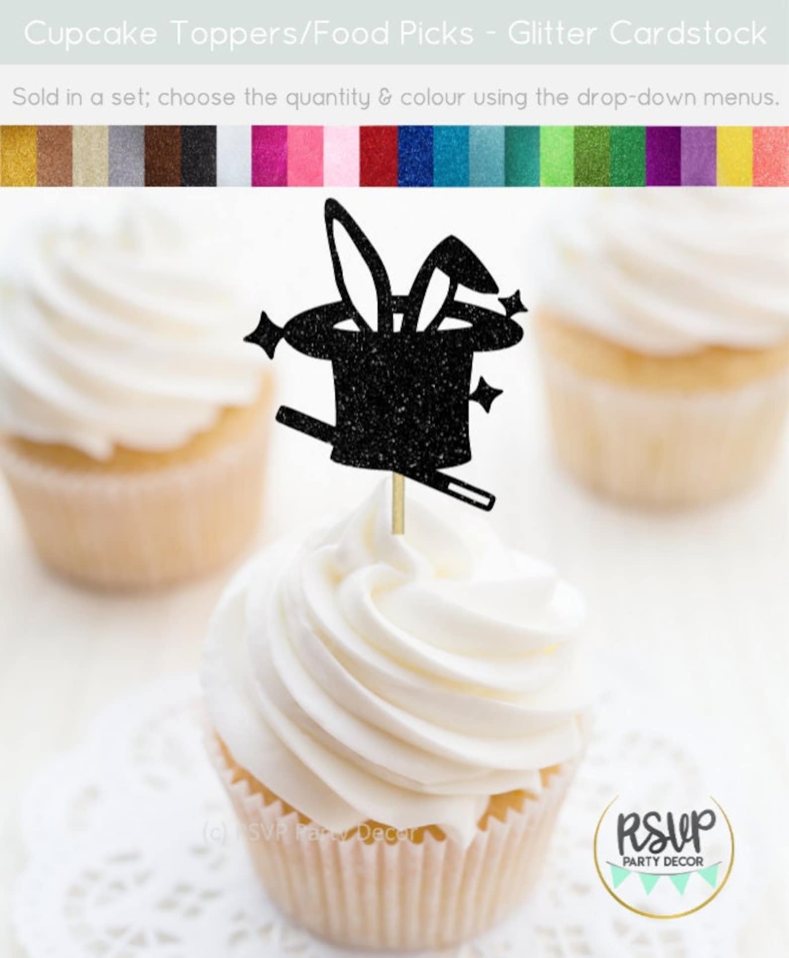 Rabbit In Hat Cupcake Toppers Magician Birthday Party Decor Magic Food Picks Circus Party Decor Circus Cupcake Toppers Vegas Party