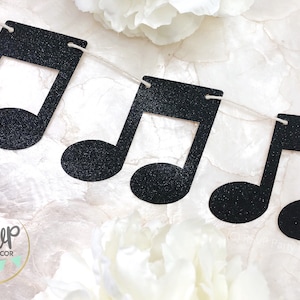 Music Note Garland, Glitter Music Note Banner, Music Party Decorations, Concert Themed Party Decor, Rock n Roll Party Decor, Musician Party