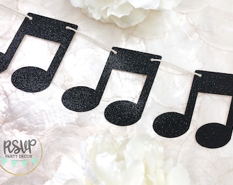 Music Note Garland, Glitter Music Note Banner, Music Party Decorations, Concert Themed Party Decor, Rock n Roll Party Decor, Musician Party