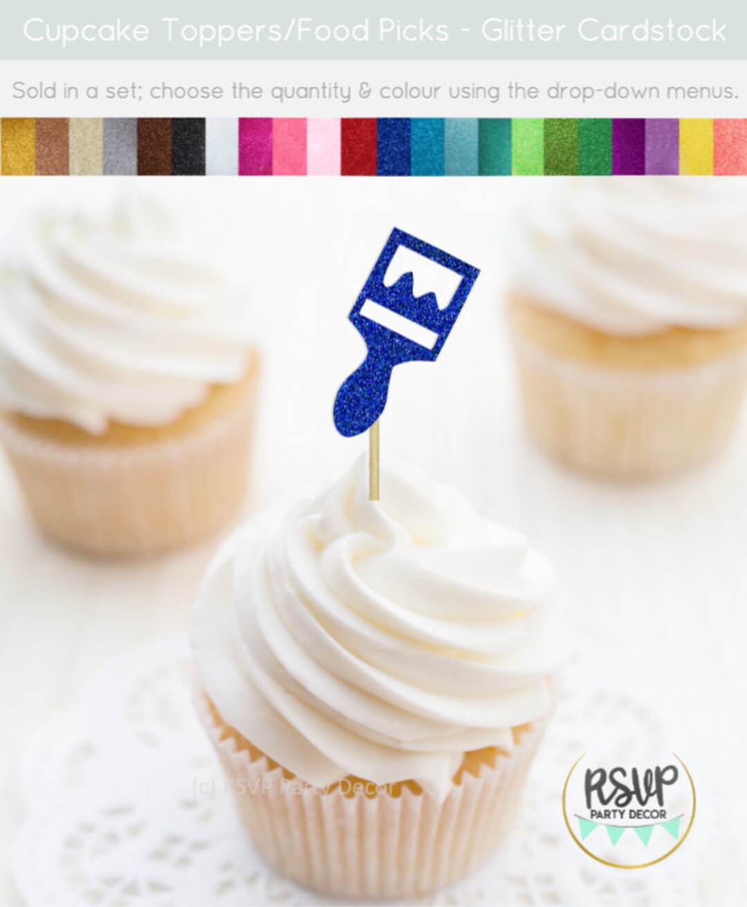Paint Brush Cupcake Toppers, Paint Art Cupcake Toppers, Art Themed Party Decorations, Art School
