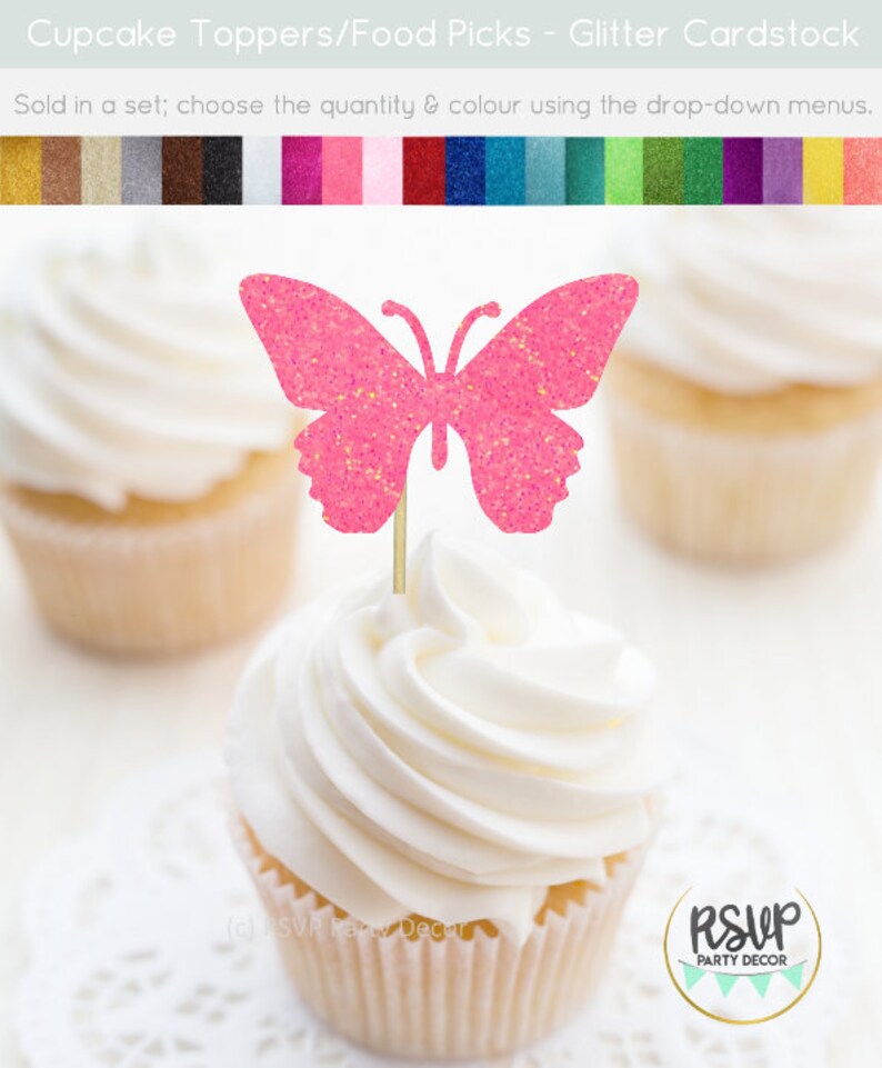 Butterfly Cupcake Toppers, Glitter Butterfly Food Picks, Fairy Cupcake Toppers, Garden Themed Party Decor, Garden Birthday, Garden Shower image 8