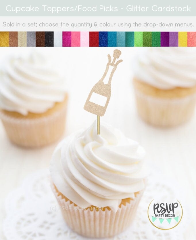 Champagner Flasche Cupcake Toppers, Champagner-Geburtstags-Party-Dekor, NYE Cupcakes, im Alter zur Perfektion Party-Dekorationen, Wein-Geburtstags-Dekor