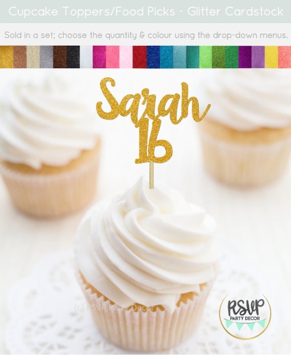 Custom 16th Birthday Cupcake Toppers, Personalized 16th Birthday Party