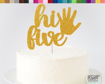 Hi Five Cake Topper, 5th Birthday Cake Topper, Fifth Birthday Party Decorations, Funny 5th Birthday Sign, High Five Cake Topper