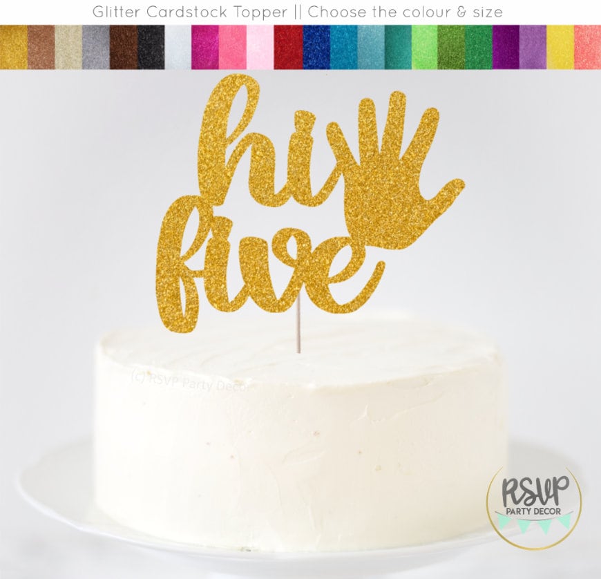 "Five Years Flew By" Cake Topper - Airplane Theme 5th Birthday Decoration, Black Glitter, Food-Safe Paper