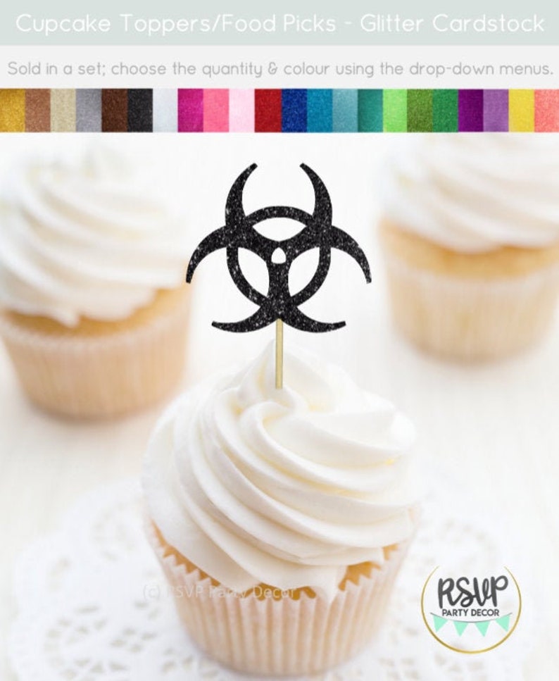 Biohazard Cupcake Toppers, Science Cupcake Toppers, Science Themed Party Decorations, Quarantine Birthday Decorations, Quarantine Party image 1
