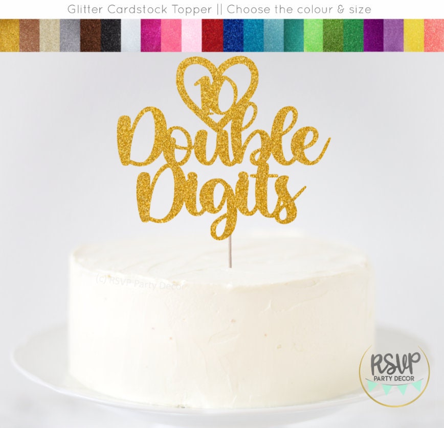 Double Digits With Heart Cake Topper, 10th Birthday Cake Topper, Tenth ...