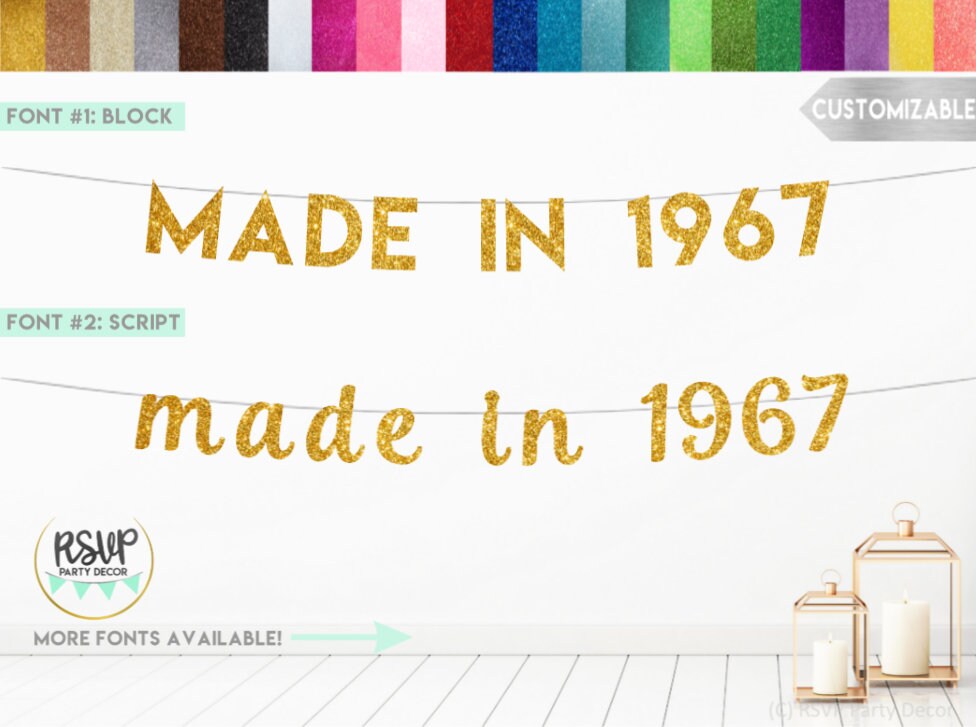 ANY YEAR Made in Year Banner, Made in 1967 Banner, Aged to Perfection Party Decorations, Wine Themed Birthday Decor, Established Banner